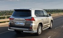 Защита заднего бампера d76+d42 уголки + комплект крепежа, RIVAL, Lexus LX 2015-
