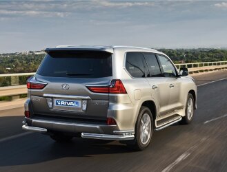Защита заднего бампера d76+d42 уголки + комплект крепежа, RIVAL, Lexus LX 2015-