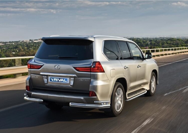Защита заднего бампера d76+d42 уголки + комплект крепежа, RIVAL, Lexus LX 2015-