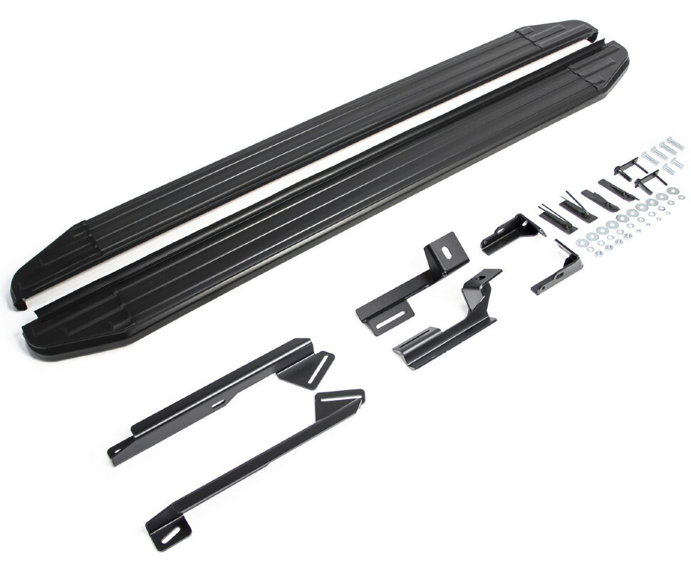 Пороги площадки (подножки) "Premium-Black" Rival для Geely Emgrand X7 2013-2018, 173 см, 2 шт., алюминий, A173ALB.1902.2 с инструкцией и сертификатом