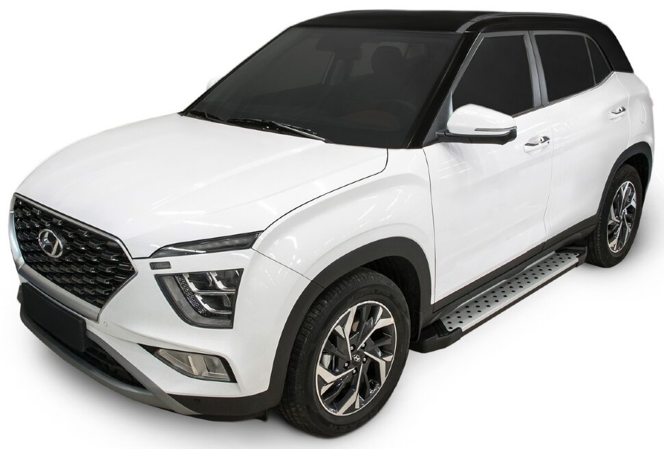 Пороги площадки (подножки) "Bmw-Style круг" Rival для Hyundai Creta II 2021-н.в., 173 см, 2 шт., алюминий, D173AL.2314.1 купить недорого