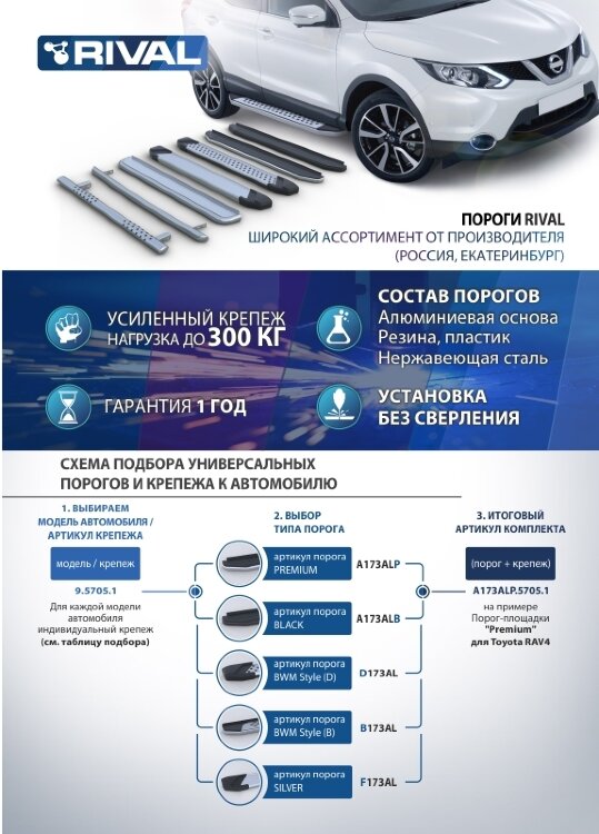 Пороги площадки (подножки) "Bmw-Style круг" Rival для Hyundai Creta II 2021-н.в., 173 см, 2 шт., алюминий, D173AL.2314.1