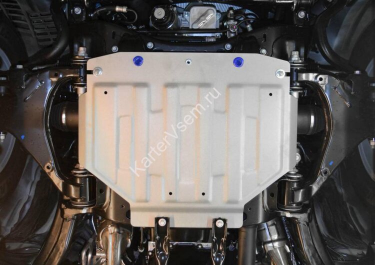 Защита картера Rival (часть 2) для Lexus LX III рестайлинг 2015-н.в. (устанавл-ся совместно с 333.5713.2), штампованная, алюминий 4 мм, с крепежом, 333.5714.2