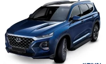Пороги на автомобиль (подножки) "Black" Rival для Hyundai Santa Fe IV 2018-2021, 180 см, 2 шт., алюминий, F180ALB.2307.1