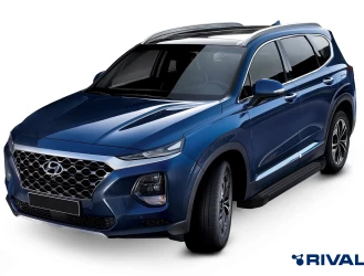 Пороги на автомобиль (подножки) "Black" Rival для Hyundai Santa Fe IV 2018-2021, 180 см, 2 шт., алюминий, F180ALB.2307.1