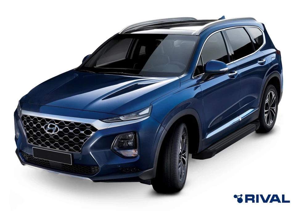 Пороги на автомобиль (подножки) "Black" Rival для Hyundai Santa Fe IV 2018-2021, 180 см, 2 шт., алюминий, F180ALB.2307.1