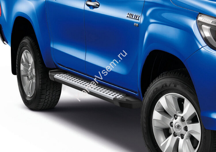 Пороги площадки (подножки) "Bmw-Style круг" Rival для Toyota Hilux VIII 2015-2020 2020-н.в., 193 см, 2 шт., алюминий, D193AL.5708.1 с доставкой по всей России