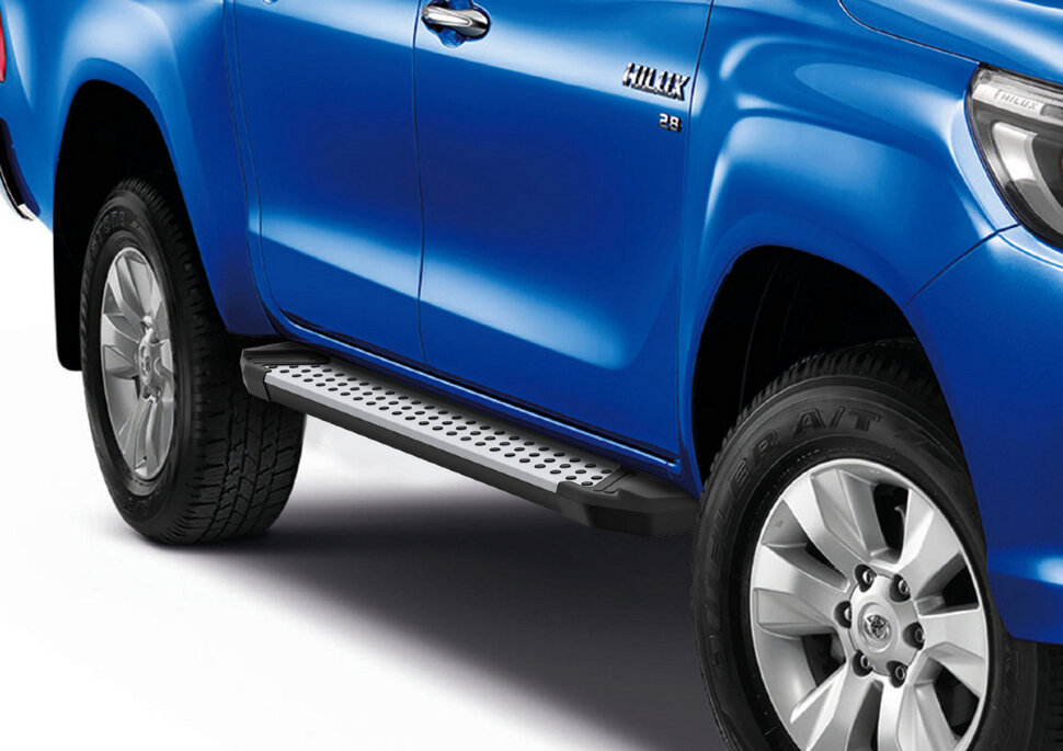 Пороги площадки (подножки) "Bmw-Style круг" Rival для Toyota Hilux VIII 2015-2020 2020-н.в., 193 см, 2 шт., алюминий, D193AL.5708.1 с доставкой по всей России