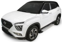 Пороги на автомобиль "Silver" Rival для Hyundai Creta II 2021-н.в., 173 см, 2 шт., алюминий, F173AL.2314.1