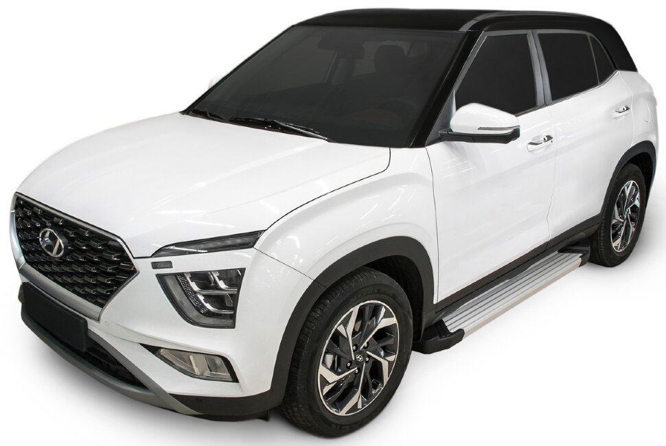 Пороги площадки (подножки) "Silver" Rival для Hyundai Creta II 2021-н.в., 173 см, 2 шт., алюминий, F173AL.2314.1 купить недорого