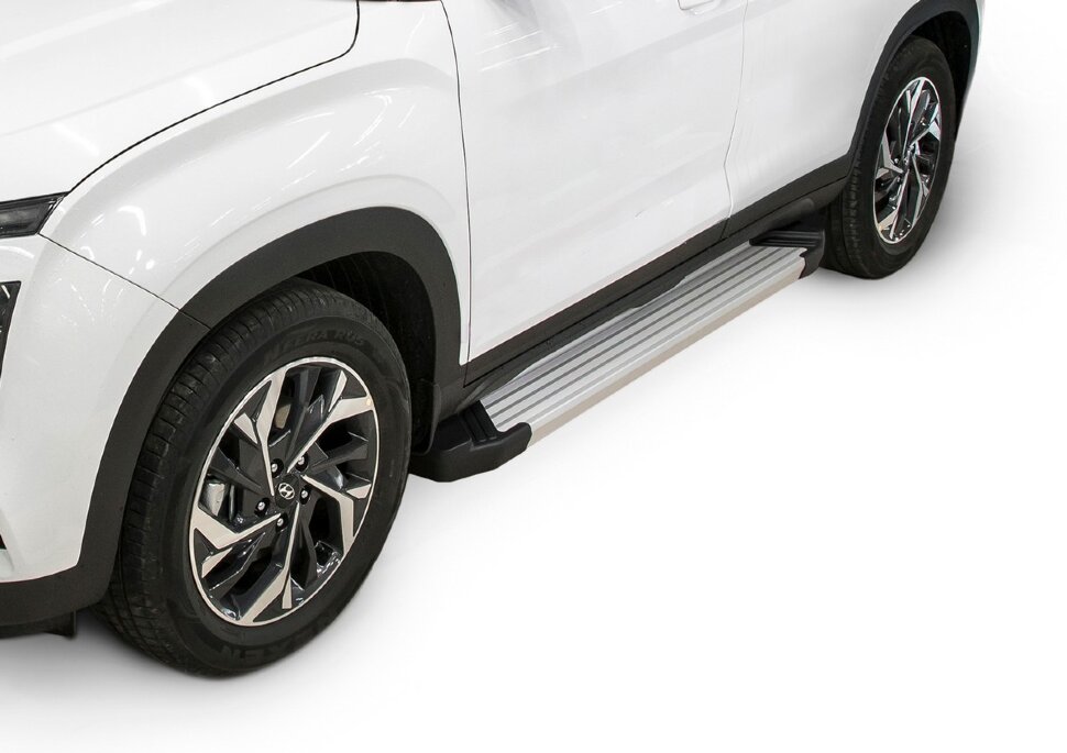 Пороги площадки (подножки) "Silver" Rival для Hyundai Creta II 2021-н.в., 173 см, 2 шт., алюминий, F173AL.2314.1 с доставкой по всей России