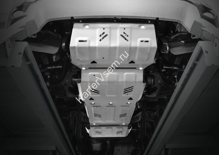 Защита радиатора, картера, КПП и РК Rival для Mitsubishi L200 V 2015-2019 2018-н.в., штампованная, алюминий 6 мм, с крепежом, 4 части, K333.4046.3.6