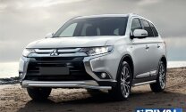 Защита переднего бампера d42 волна длинная + комплект крепежа, RIVAL, Mitsubishi Outlander 2015-