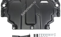 Защита картера и КПП АвтоБроня для Skoda Octavia A5 рестайлинг 2008-2013, штампованная, сталь 1.5 мм, с крепежом, 111.05107.1