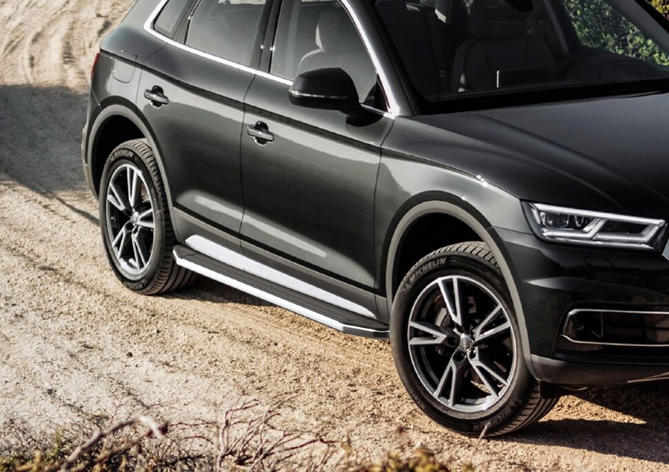 Пороги площадки (подножки) "Premium" Rival для Audi Q5 II 2017-н.в., 193 см, 2 шт., алюминий, A193ALP.0302.2 с доставкой по всей России