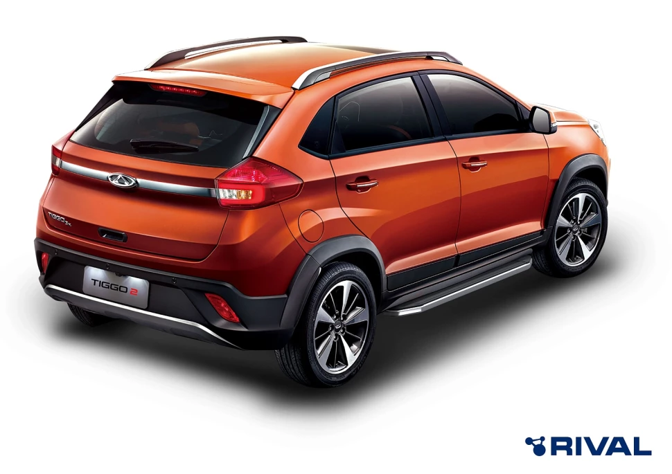 Пороги на автомобиль (подножки) "Premium" Rival для Chery Tiggo 2 2017-2020, 173 см, 2 шт., алюминий, A173ALP.0904.1