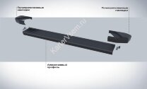 Пороги площадки (подножки) "Black" Rival для Mitsubishi Pajero Sport II 2008-2016, 173 см, 2 шт., алюминий, F173ALB.4003.1