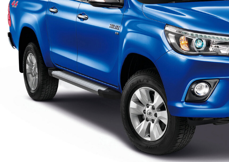 Пороги площадки (подножки) "Silver" Rival для Toyota Hilux VIII 2015-2020 2020-н.в., 193 см, 2 шт., алюминий, F193AL.5708.1 с доставкой по всей России