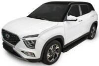 Пороги площадки (подножки) "Black" Rival для Hyundai Creta II 2021-н.в., 173 см, 2 шт., алюминий, F173ALB.2314.1
