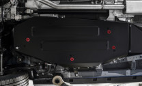 Защита топливного бака АвтоБроня для Geely Azkarra РКПП 4WD (V - 1.5 гибрид) 2019-н.в., сталь 1.8 мм, с крепежом, штампованная, 2 части, 111.01927.1