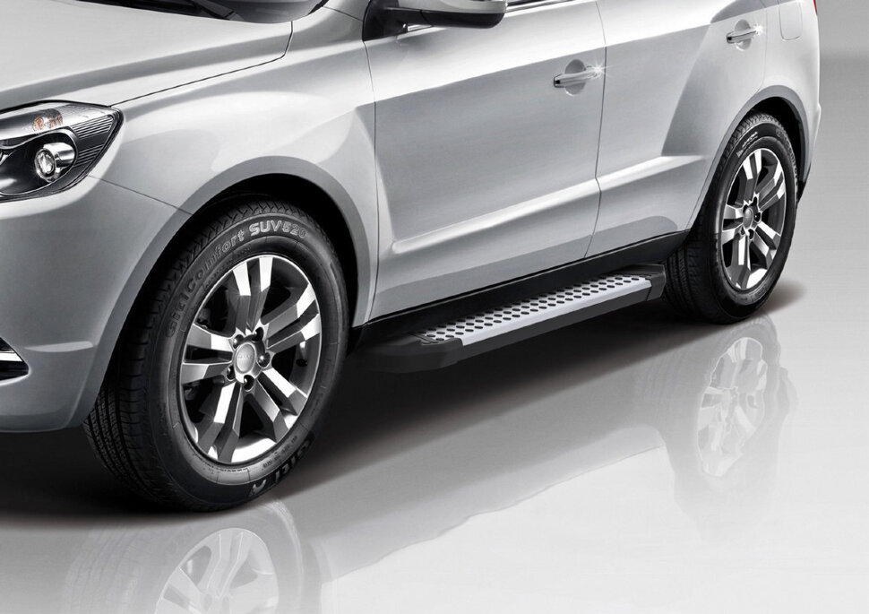Пороги площадки (подножки) "Bmw-Style круг" Rival для Geely Emgrand X7 2013-2018, 173 см, 2 шт., алюминий, D173AL.1902.2 высокого качества