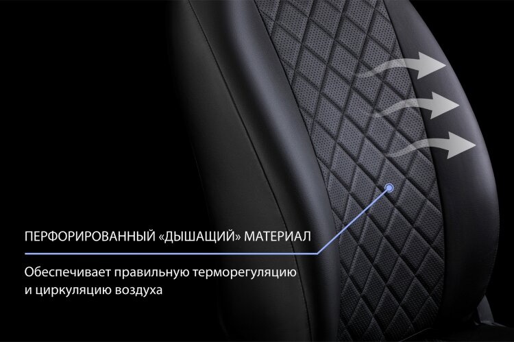 Авточехлы Rival Ромб (зад. спинка 2 ряд - 40/60, 3 ряд - 50/50) для сидений Lada Largus универсал (7 мест) 2012-2021/Largus Cross универсал (7 мест) 2014-2021, эко-кожа, черные, SC.6008.2