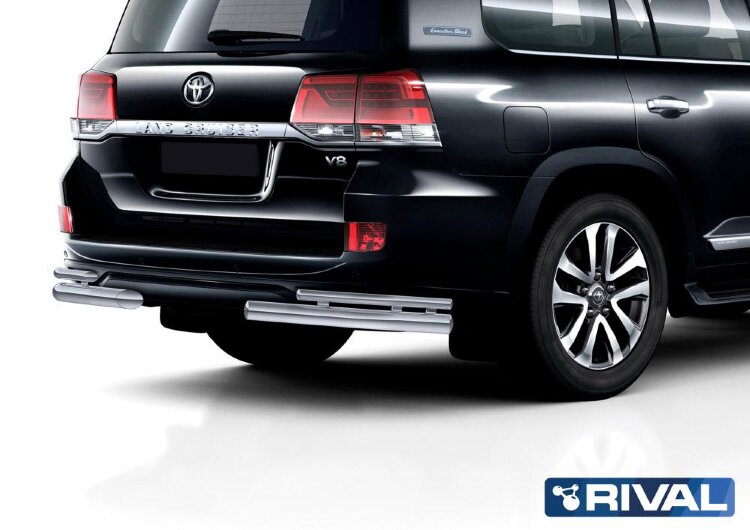 Защита заднего бампера d76+d42 уголки, Toyota Land Cruiser 200 Executive 2016-2017