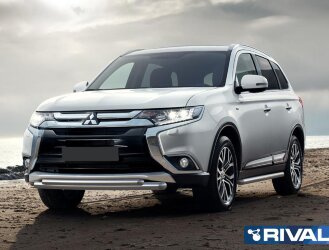 Защита переднего бампера d57+d42 + комплект крепежа, RIVAL, Mitsubishi Outlander 2015-