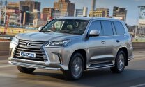 Защита переднего бампера d76+d57 + комплект крепежа, RIVAL, Lexus LX 2015-