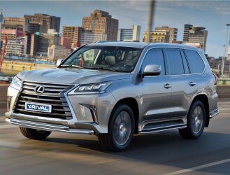 Защита переднего бампера d76+d57 + комплект крепежа, RIVAL, Lexus LX 2015-
