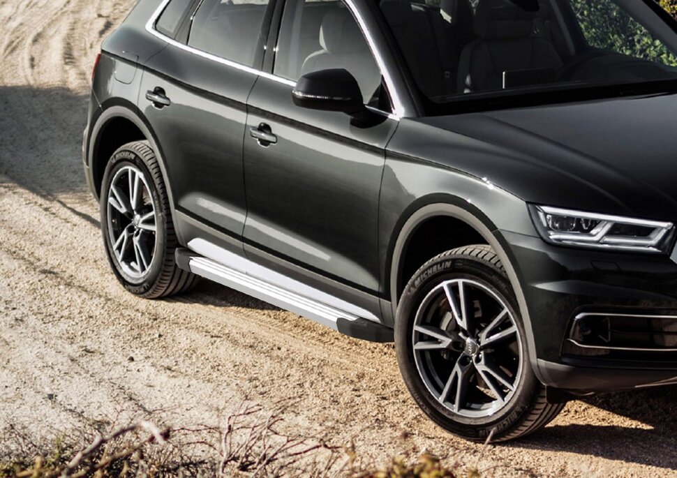 Пороги площадки (подножки) "Silver" Rival для Audi Q5 II 2017-н.в., 193 см, 2 шт., алюминий, F193AL.0302.2 с доставкой по всей России