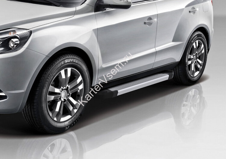 Пороги на автомобиль "Silver" Rival для Geely Emgrand X7 2013-2018, 173 см, 2 шт., алюминий, F173AL.1902.2