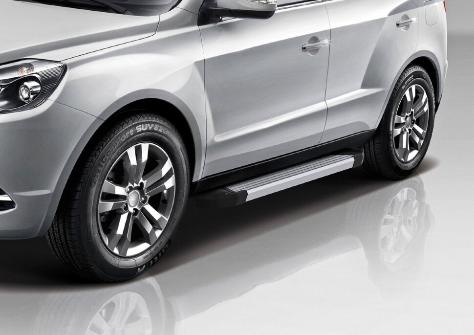 Пороги площадки (подножки) "Silver" Rival для Geely Emgrand X7 2013-2018, 173 см, 2 шт., алюминий, F173AL.1902.2 с доставкой по всей России