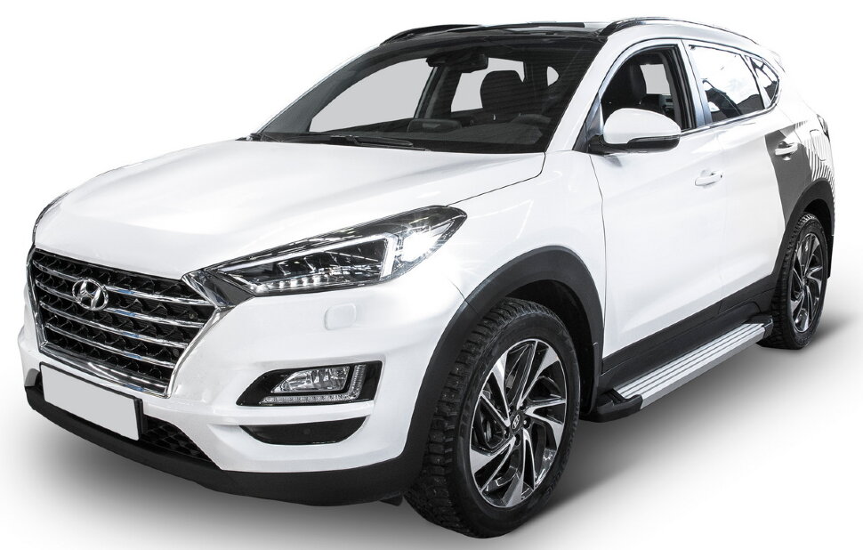 Пороги площадки (подножки) "Silver" Rival для Hyundai Tucson III 2015-2021, 173 см, 2 шт., алюминий, F173AL.2309.2 купить недорого