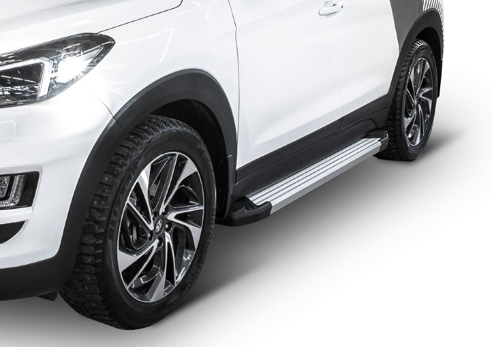 Пороги площадки (подножки) "Silver" Rival для Hyundai Tucson III 2015-2021, 173 см, 2 шт., алюминий, F173AL.2309.2 с доставкой по всей России