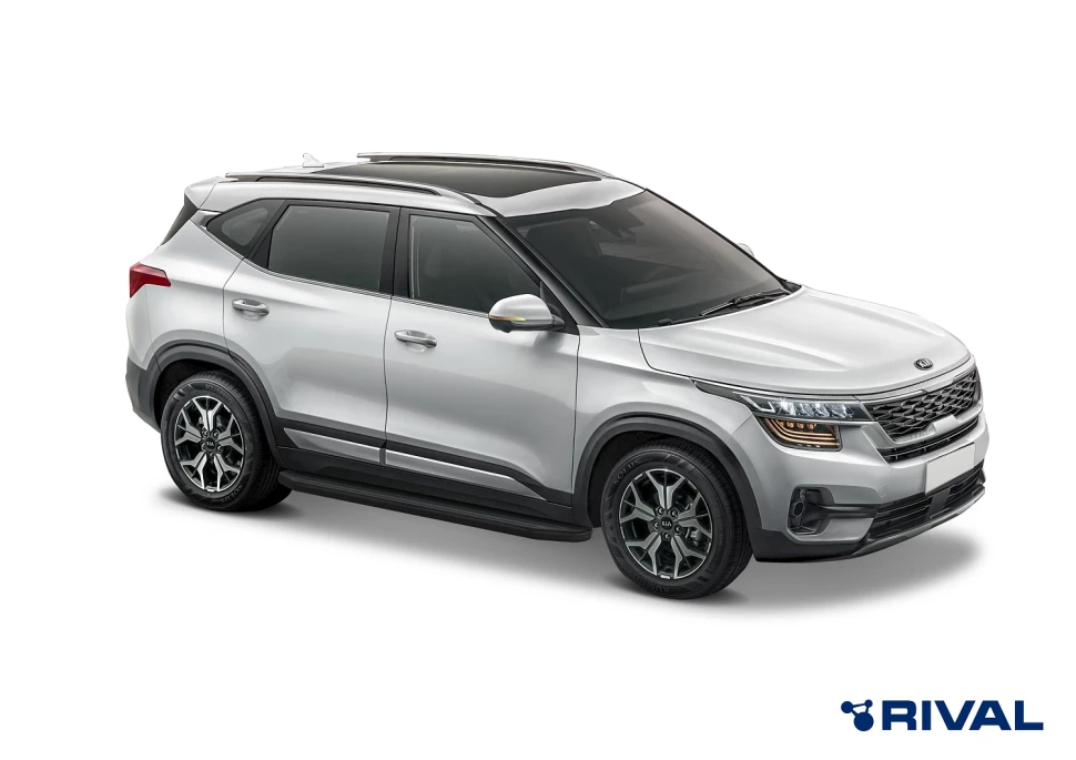 Пороги на автомобиль (подножки) "Premium-Black" Rival для Kia Seltos 2020-н.в., 180 см, 2 шт., алюминий, A180ALB.2805.1