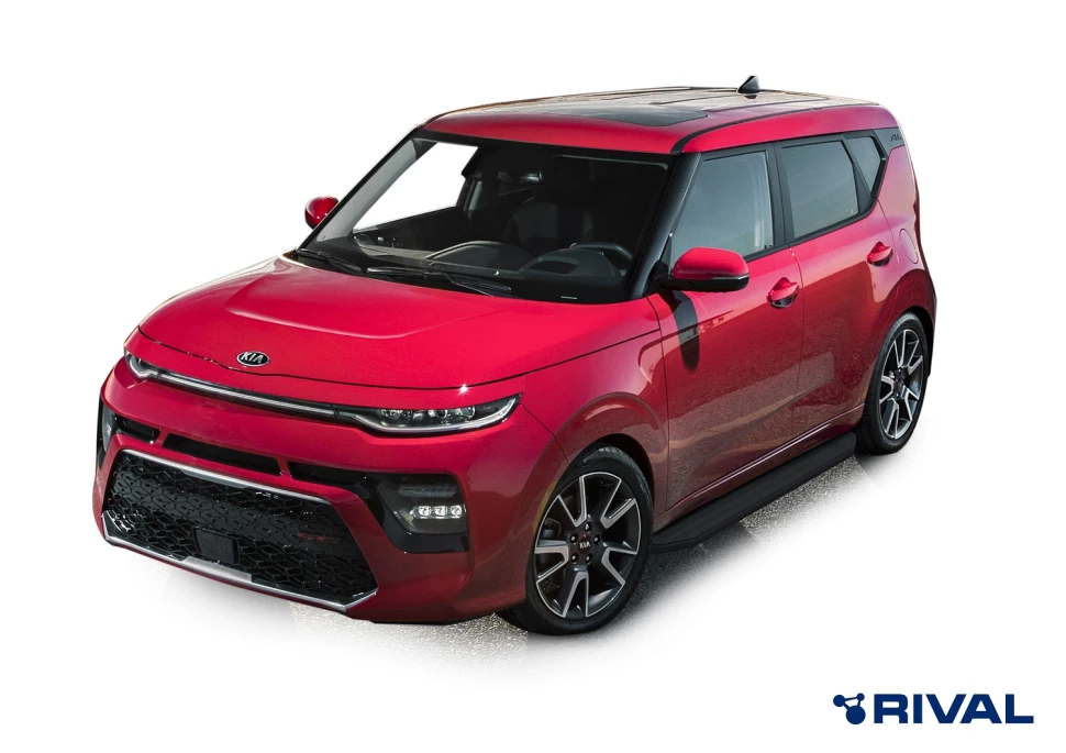 Пороги на автомобиль (подножки) "Premium-Black" Rival для Kia Seltos 2020-н.в., 180 см, 2 шт., алюминий, A180ALB.2805.1
