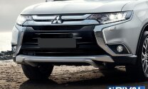 Защита переднего бампера d42 волна короткая + комплект крепежа, RIVAL, Mitsubishi Outlander 2015-
