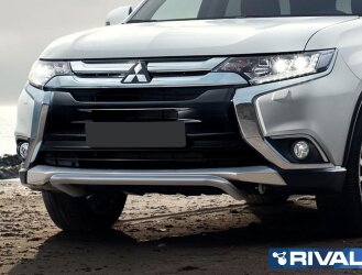 Защита переднего бампера d42 волна короткая + комплект крепежа, RIVAL, Mitsubishi Outlander 2015-