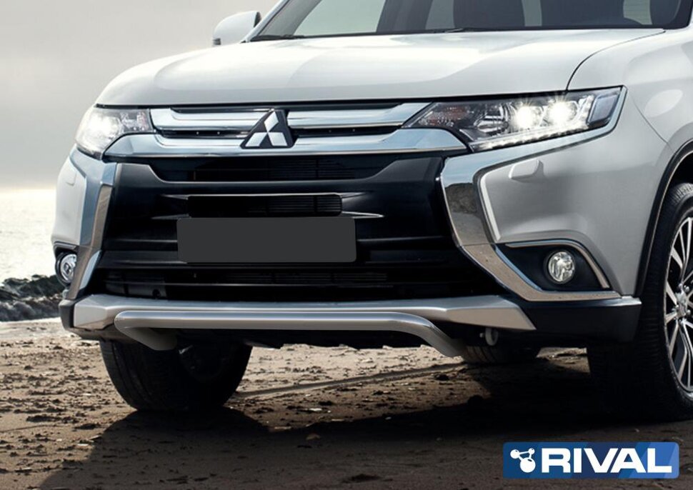 Защита переднего бампера d42 волна короткая + комплект крепежа, RIVAL, Mitsubishi Outlander 2015-
