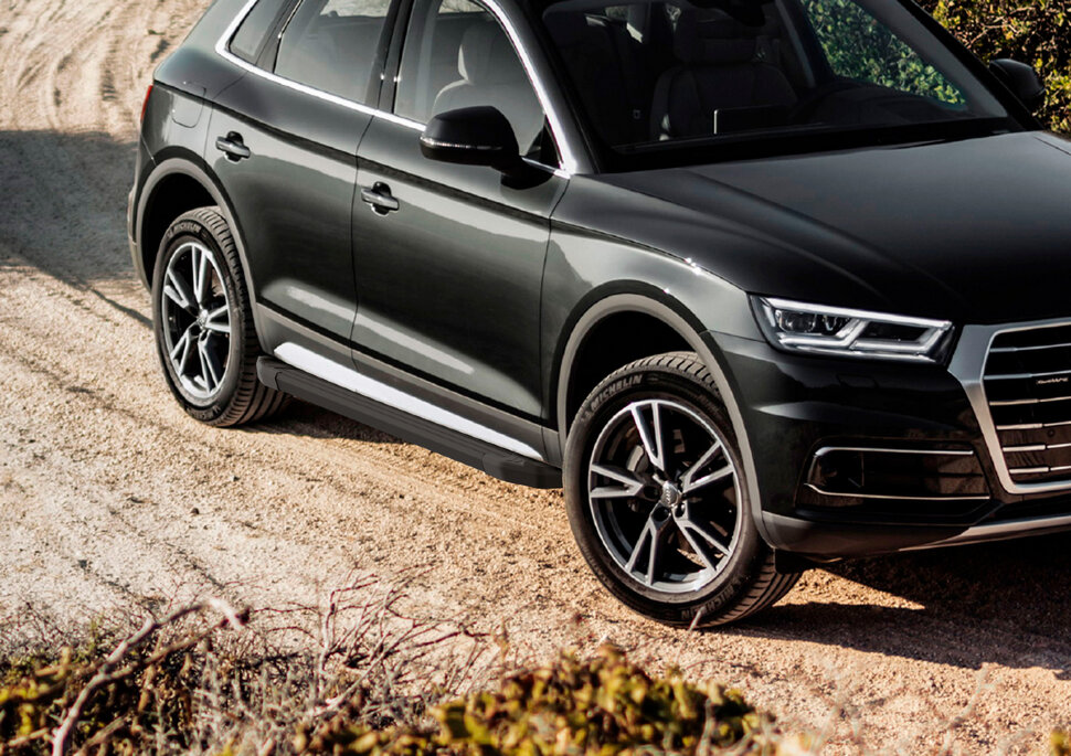 Пороги площадки (подножки) "Black" Rival для Audi Q5 II 2017-н.в., 193 см, 2 шт., алюминий, F193ALB.0302.2 с доставкой по всей России