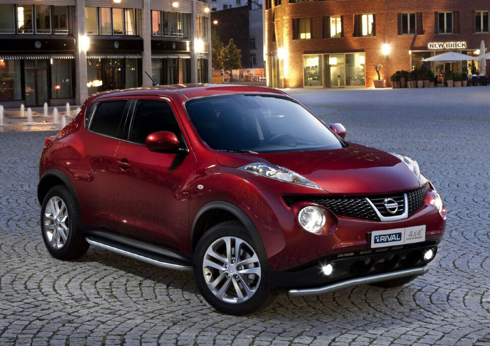 Пороги площадки (подножки) "Premium" Rival для Nissan Juke I (передний привод) 2010-2019, 173 см, 2 шт., алюминий, A173ALP.4102.2 купить недорого