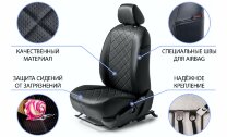 Авточехлы Rival Ромб (зад. спинка 40/60) для сидений Renault Kaptur 2016-2020 2020-н.в., эко-кожа, черные, SC.4704.2