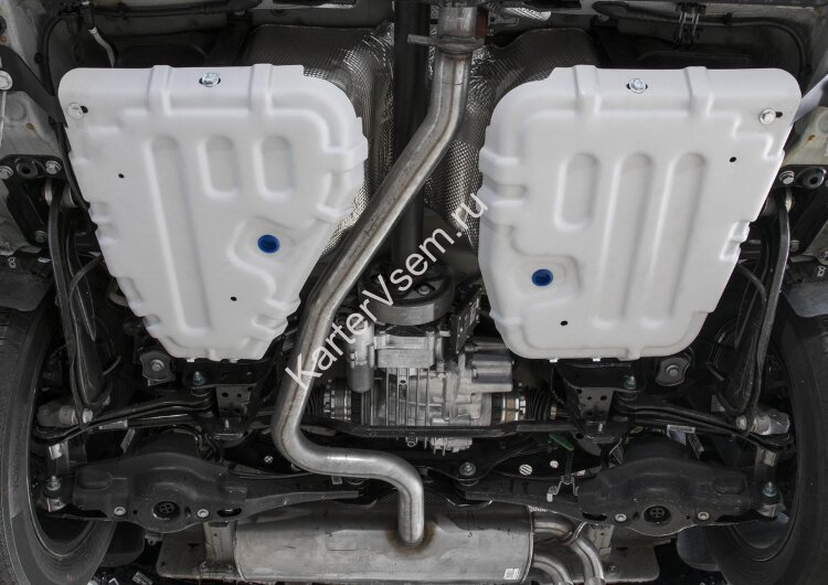 Защита топливного бака Rival для Volkswagen Tiguan II 4WD (вкл. SportLine) 2016-2020, штампованная, алюминий 3 мм, с крепежом, 2 части, 333.5122.1