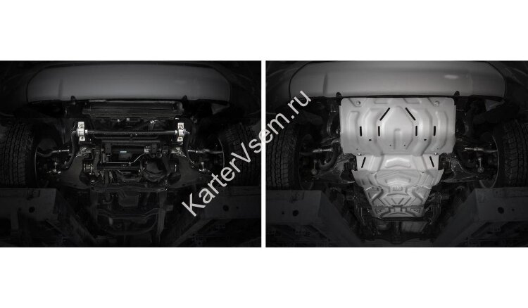 Защита радиатора, картера, КПП и РК Rival (усиленная, серая) для Fiat Fullback 2016-н.в., алюминий 4 мм/сталь 3 мм, 4 части, с крепежом, штампованная, K222.4052.1