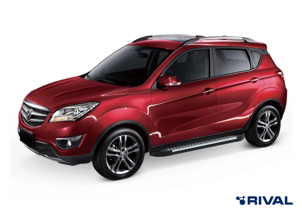 Пороги на автомобиль (подножки) "Bmw-Style круг" Rival для Changan CS35 2013-2020, 173 см, 2 шт., алюминий, D173AL.8901.1
