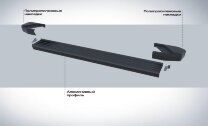 Пороги площадки (подножки) "Black" Rival для GAC GS8 I поколение 2019-н.в., 180 см, 2 шт., алюминий, F180ALB.9201.1 с возможностью установки