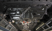 Защита картера и КПП AutoMax для Volkswagen Polo IV рестайлинг хэтчбек 2005-2009, сталь 1.5 мм, с крепежом, штампованная, AM.5877.1