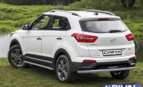 Защита заднего бампера d57 + комплект крепежа, RIVAL, Hyundai Creta 2016-