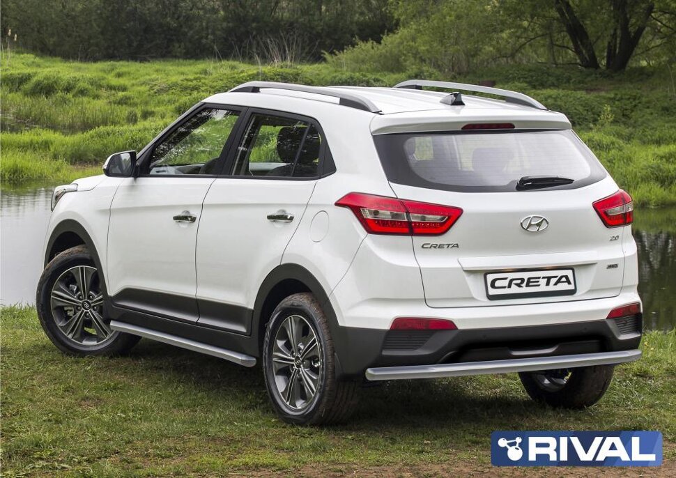 Защита заднего бампера d57 + комплект крепежа, RIVAL, Hyundai Creta 2016-